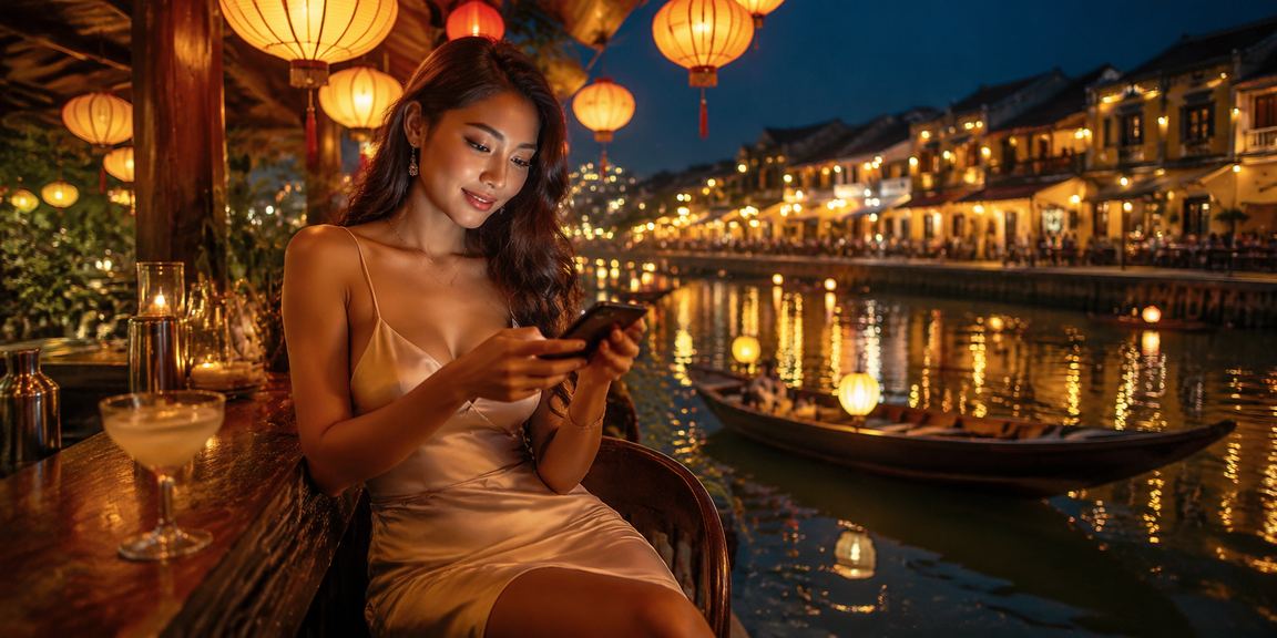 Người dùng tại Hội An trải nghiệm ứng dụng casino trực tuyến bên tách cà phê