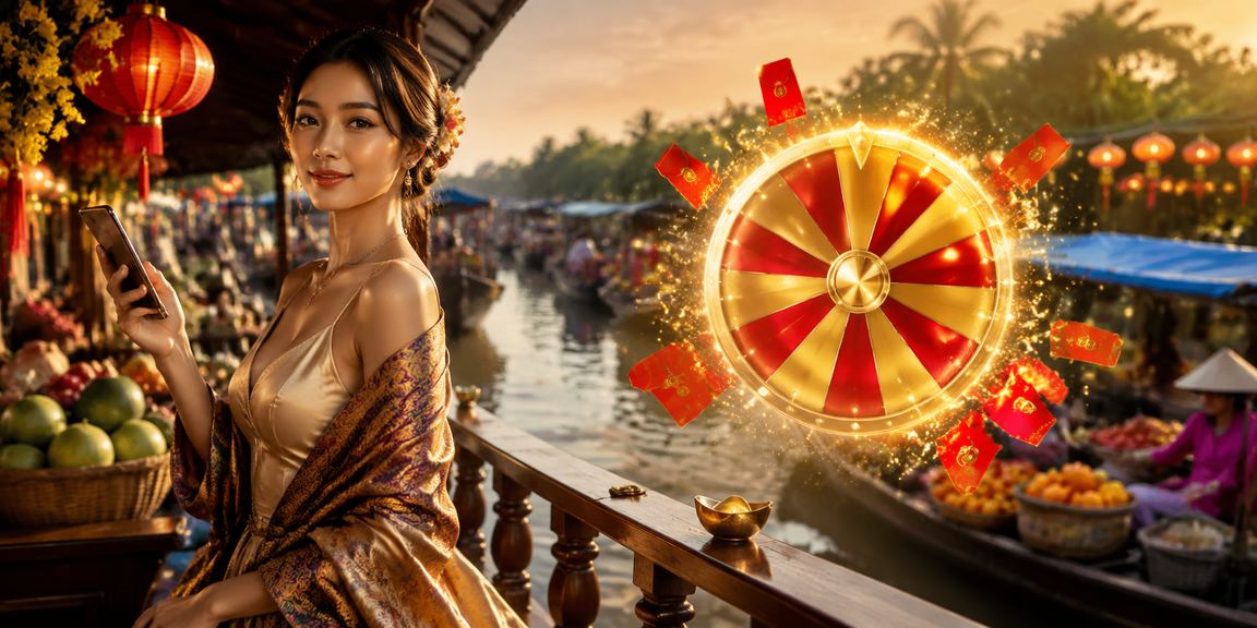 Bàn roulette dưới ánh đèn lồng bên sông Mekong